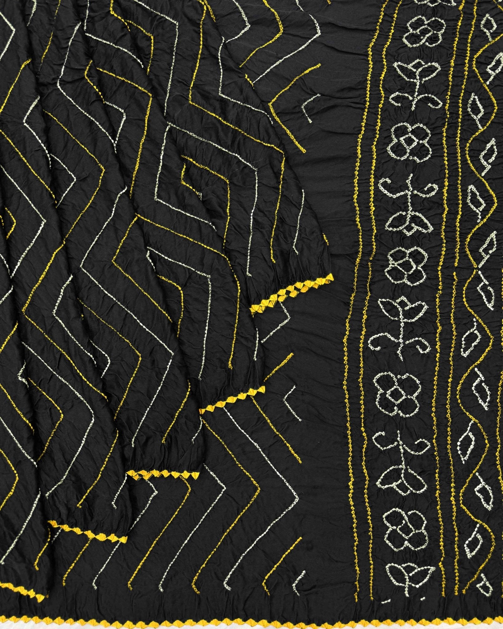 Black Gajji Silk Bandhani Saree - SindhoiPatolaArt