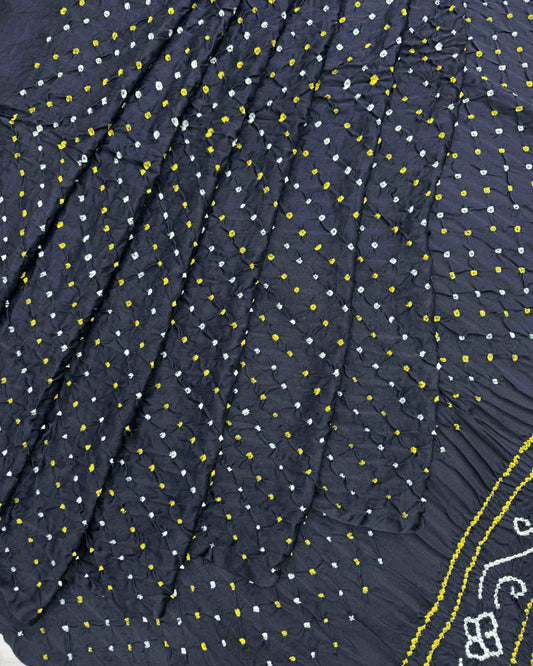 Black Gajji Silk Bandhani Saree - SindhoiPatolaArt