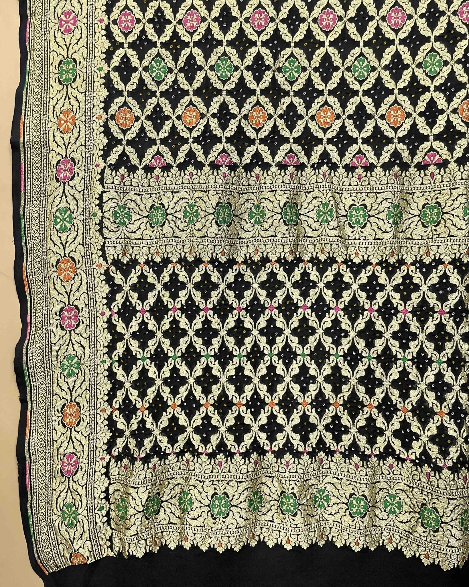 Black Meenakari Georgette Bandhani Dupatta - SindhoiPatolaArt