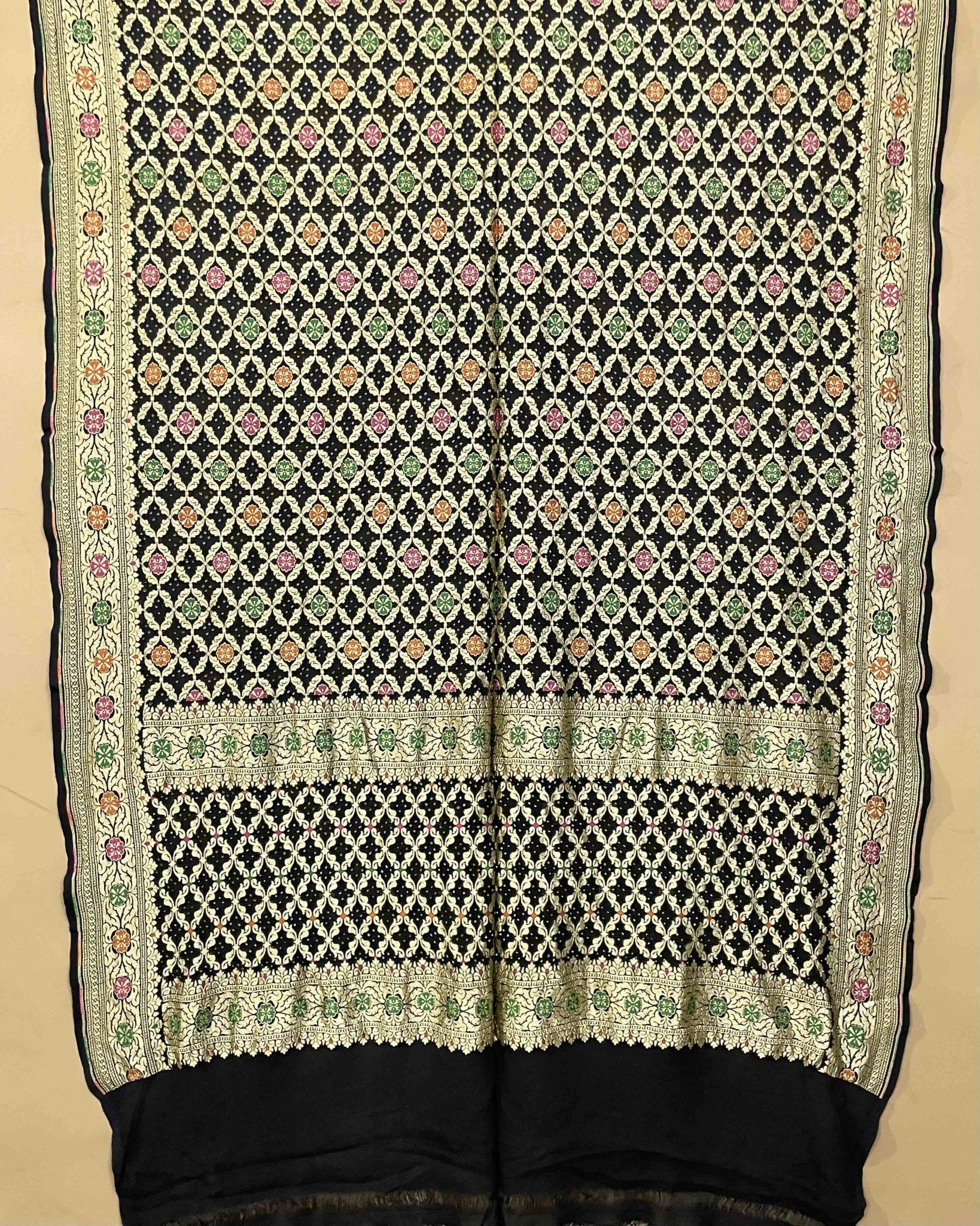 Black Meenakari Georgette Bandhani Dupatta - SindhoiPatolaArt