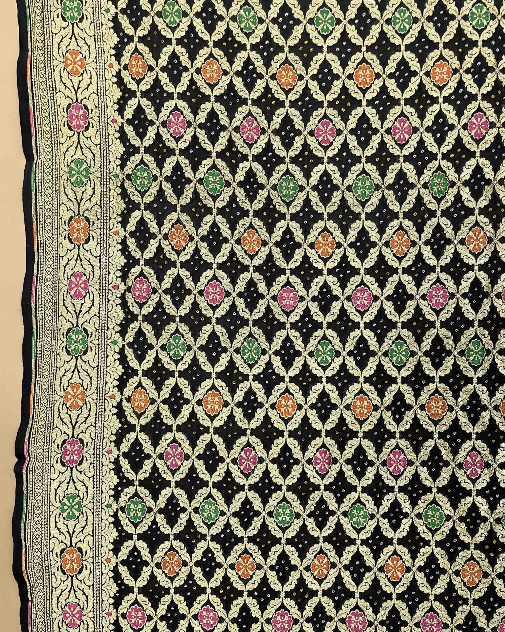 Black Meenakari Georgette Bandhani Dupatta - SindhoiPatolaArt