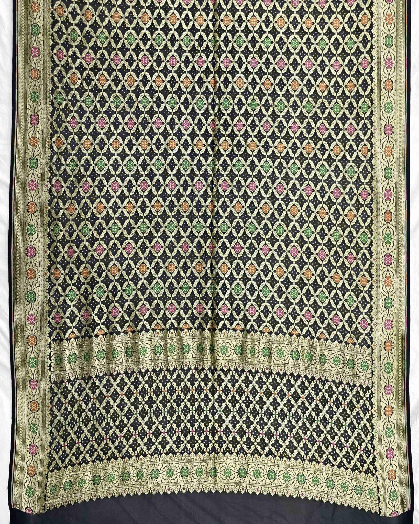 Black Meenakari Georgette Bandhani Dupatta - SindhoiPatolaArt
