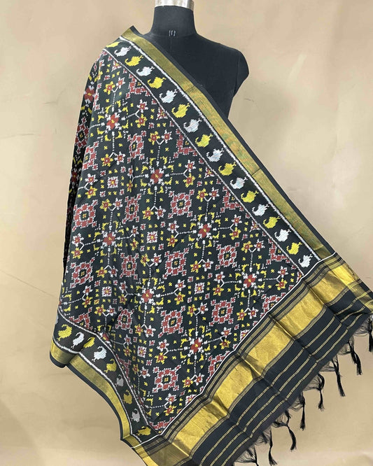 Black Navratan Patola Dupatta - SindhoiPatolaArt