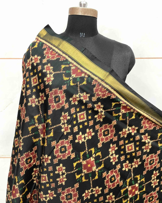 Black Navratan Patola Dupatta - SindhoiPatolaArt