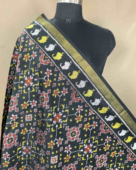 Black Navratan Patola Dupatta - SindhoiPatolaArt