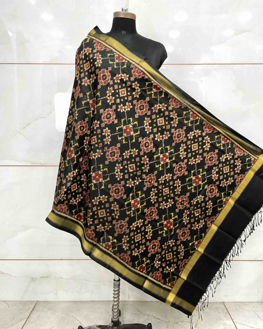 Black Navratan Patola Dupatta - SindhoiPatolaArt