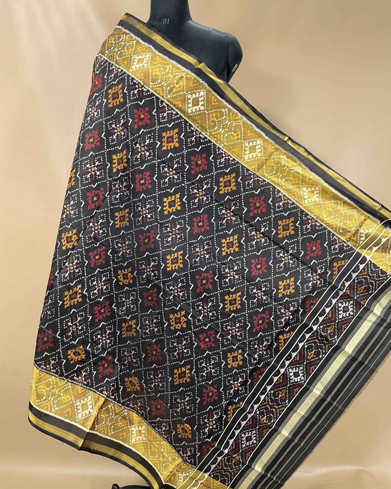 Black Panchanda Designer Patola Dupatta - SindhoiPatolaArt