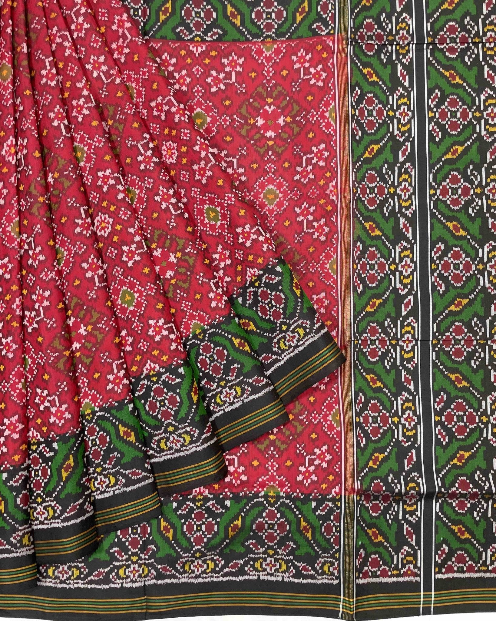 Black & Red Navratan Designer Patola Saree - SindhoiPatolaArt