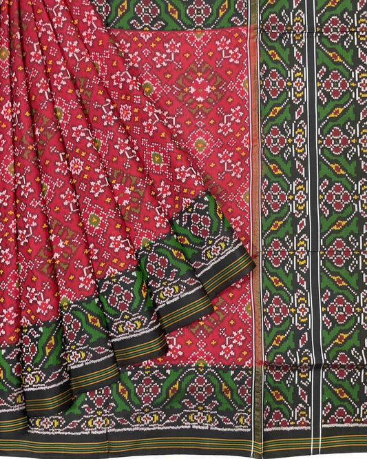 Black & Red Navratan Designer Patola Saree - SindhoiPatolaArt