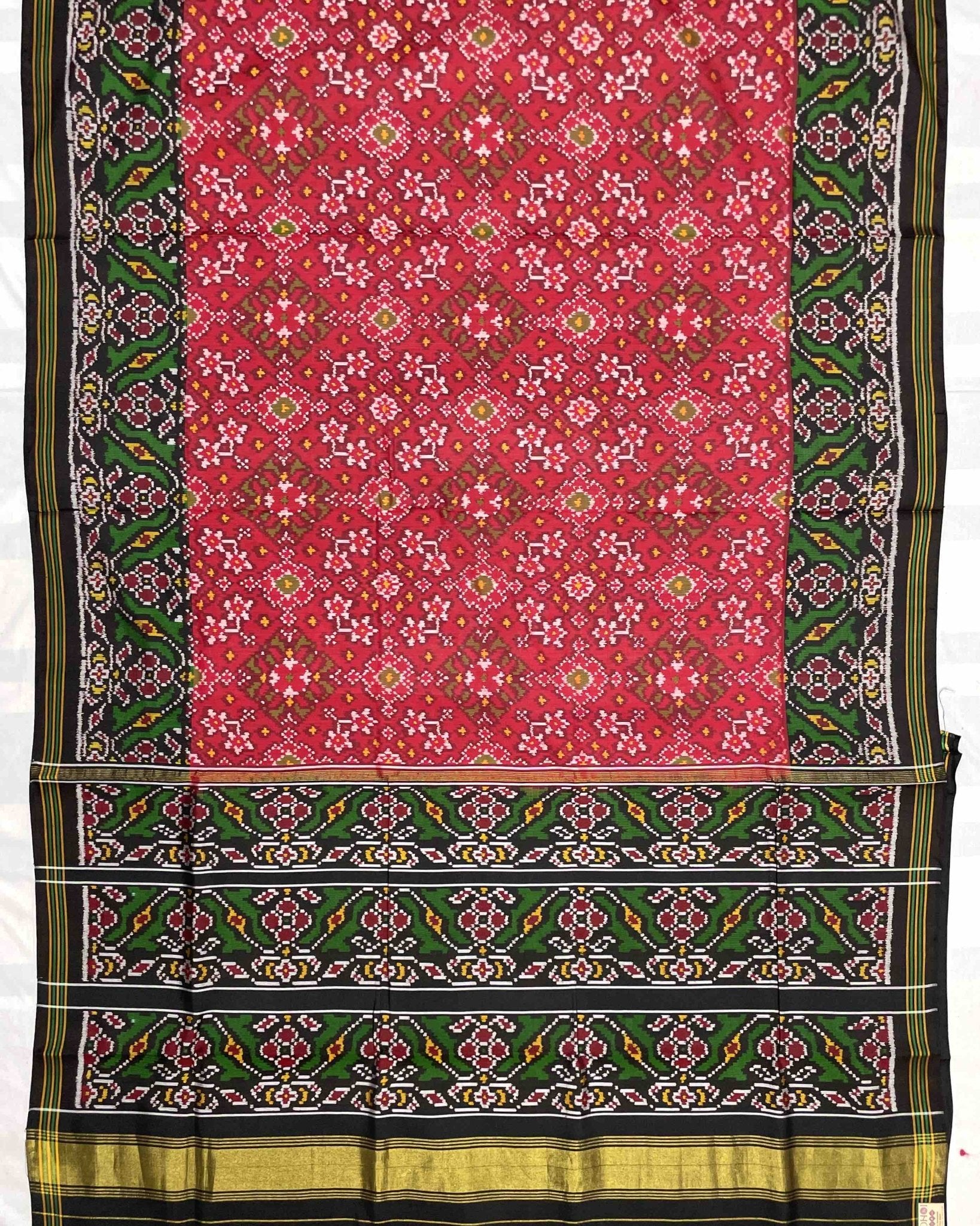 Black & Red Navratan Designer Patola Saree - SindhoiPatolaArt