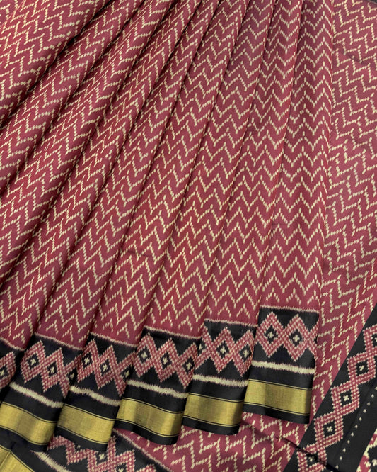 Black & Red Zig Zag Patola Saree - SindhoiPatolaArt
