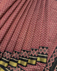 Black & Red Zig Zag Patola Saree - SindhoiPatolaArt