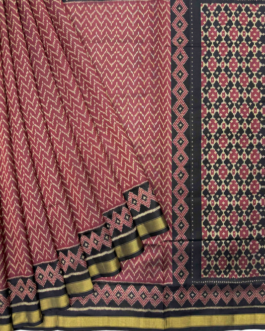 Black & Red Zig Zag Patola Saree - SindhoiPatolaArt