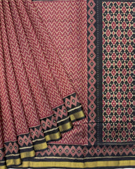 Black & Red Zig Zag Patola Saree - SindhoiPatolaArt