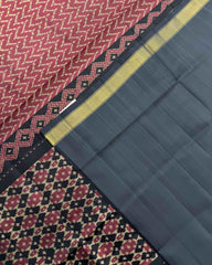 Black & Red Zig Zag Patola Saree - SindhoiPatolaArt