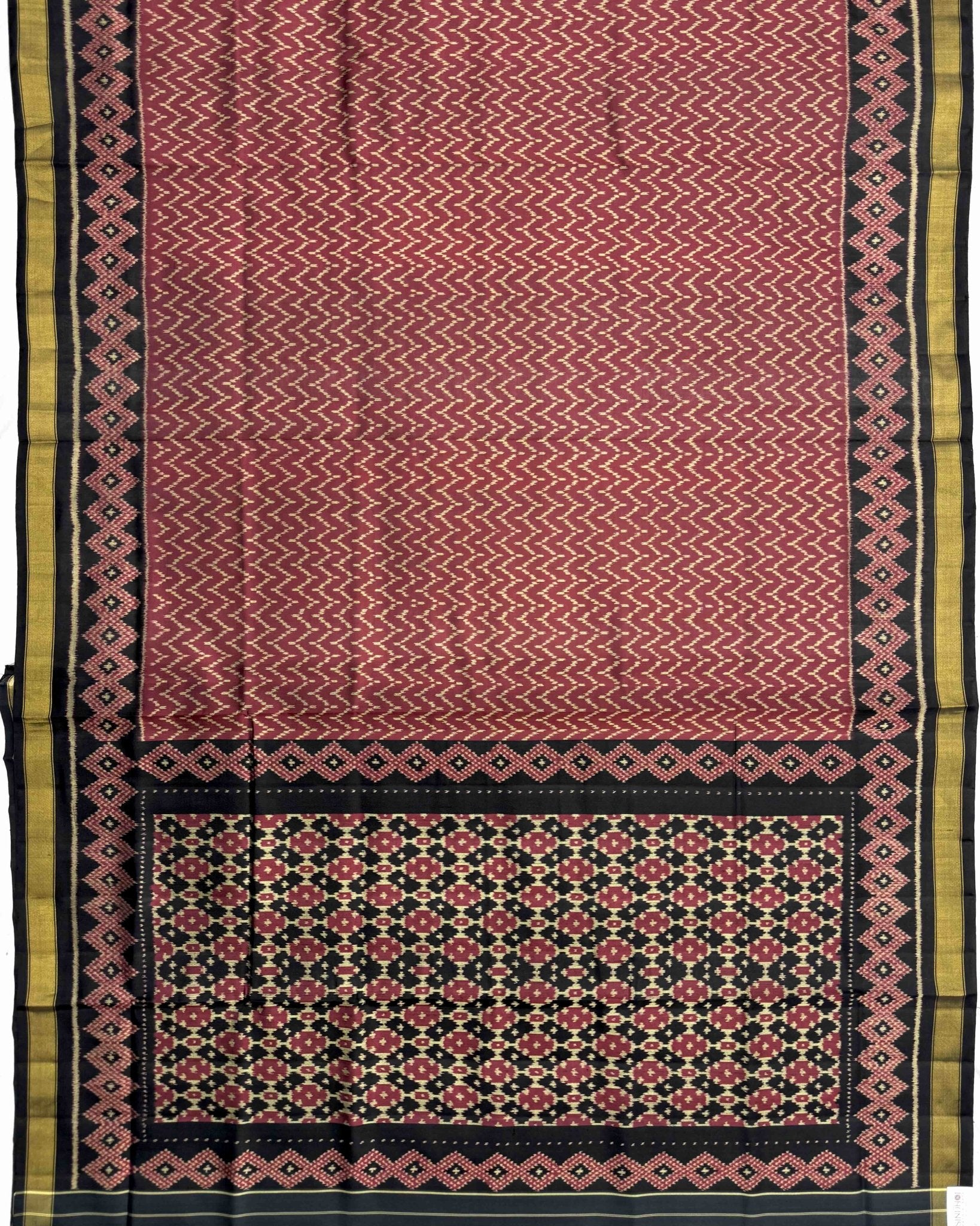 Black & Red Zig Zag Patola Saree - SindhoiPatolaArt