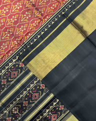 Black & Rust Red Flower Patola Saree - SindhoiPatolaArt