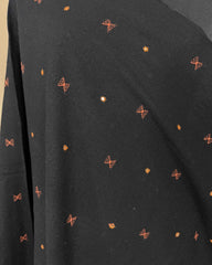 Black with Orange Pallu Zad Butti Mirror Kutchi Woolen Shawl - SindhoiPatolaArt