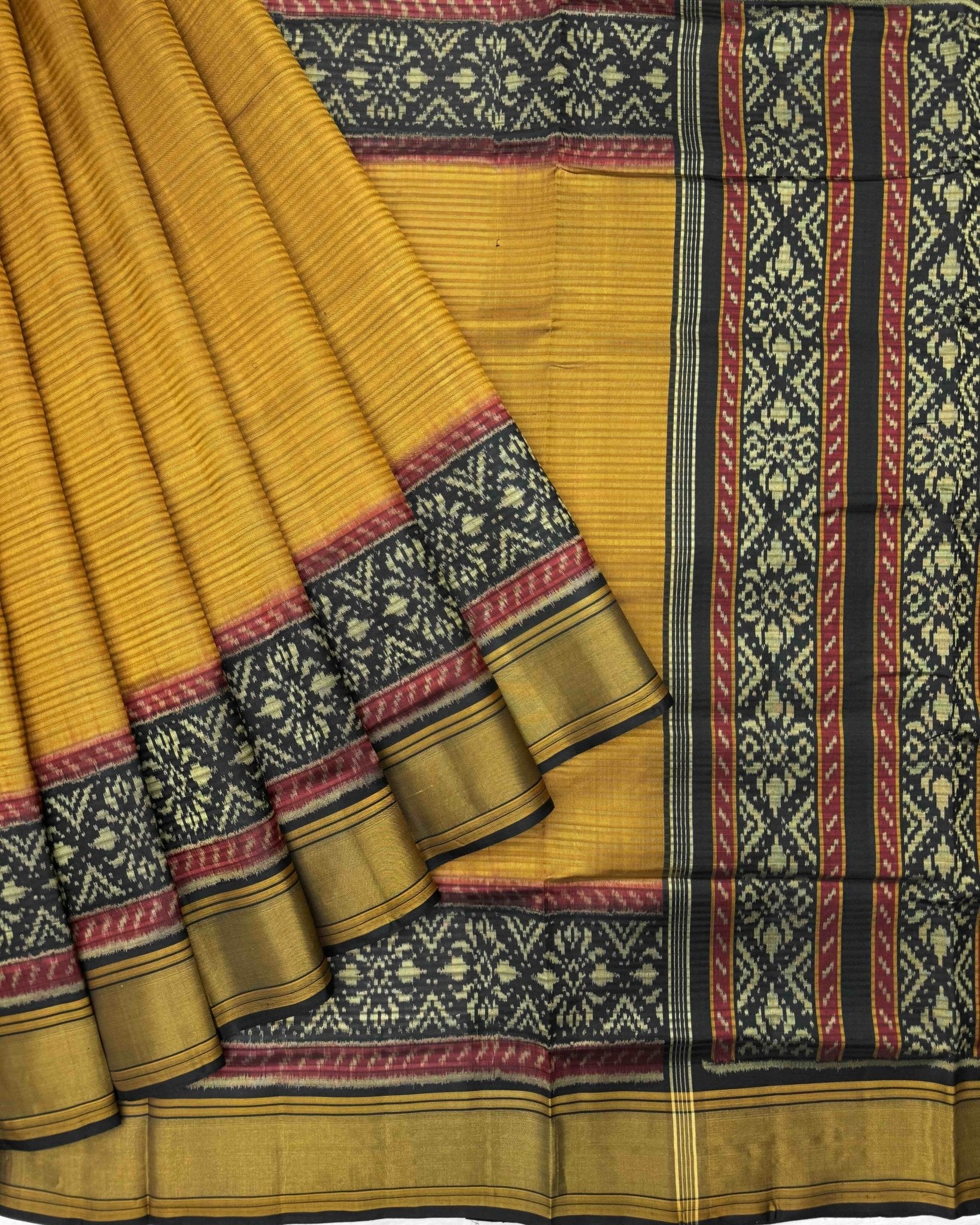 Black & Yellow Lining Patola Saree - SindhoiPatolaArt