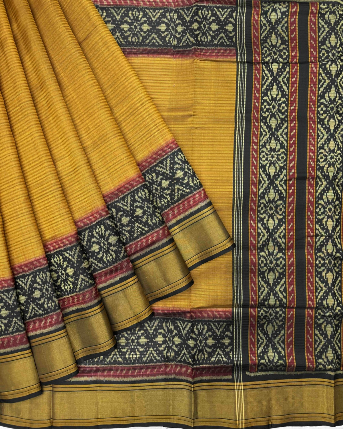 Black & Yellow Lining Patola Saree - SindhoiPatolaArt