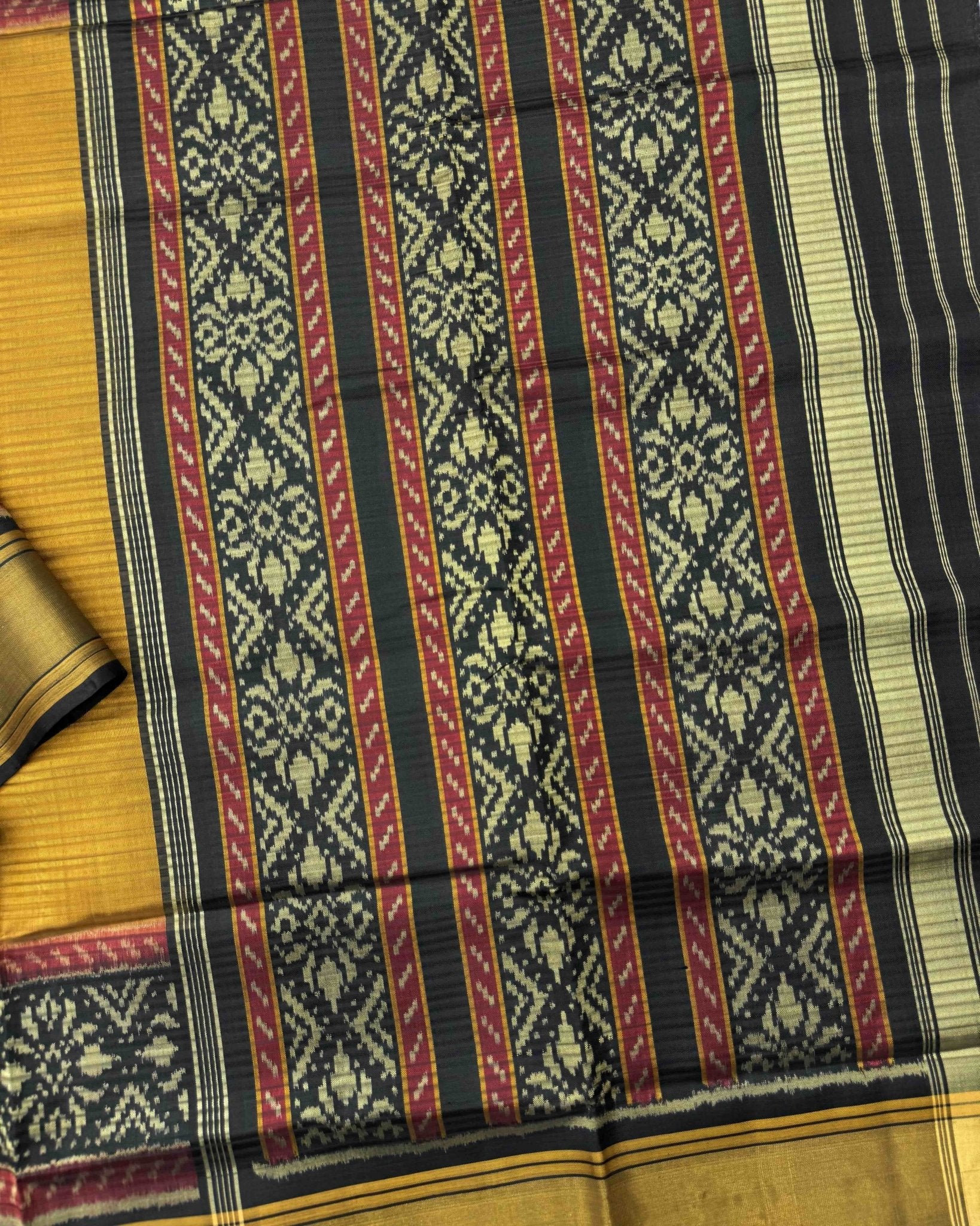 Black & Yellow Lining Patola Saree - SindhoiPatolaArt