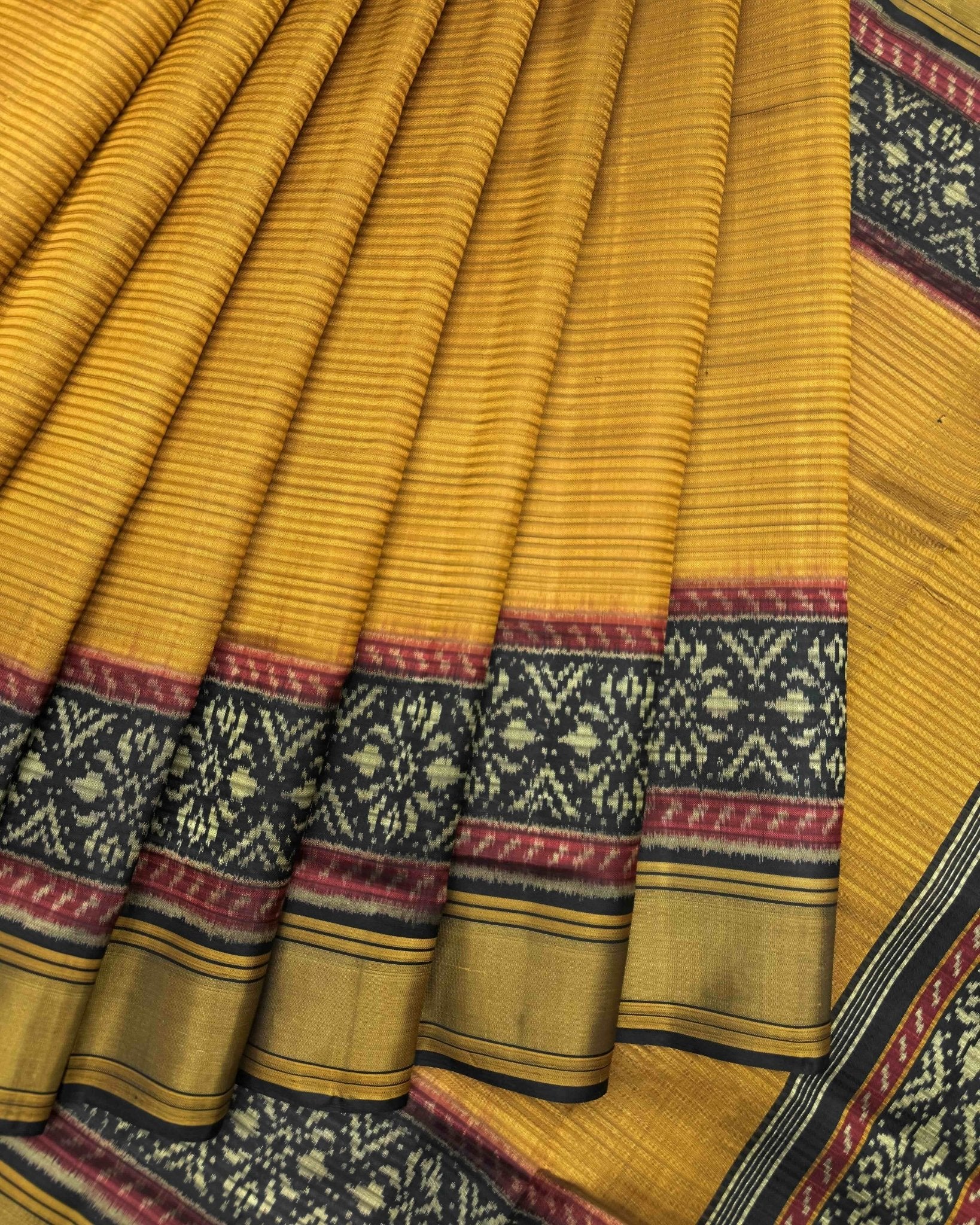 Black & Yellow Lining Patola Saree - SindhoiPatolaArt