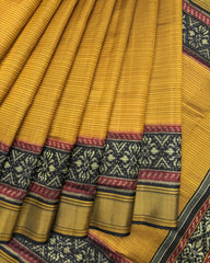 Black & Yellow Lining Patola Saree - SindhoiPatolaArt