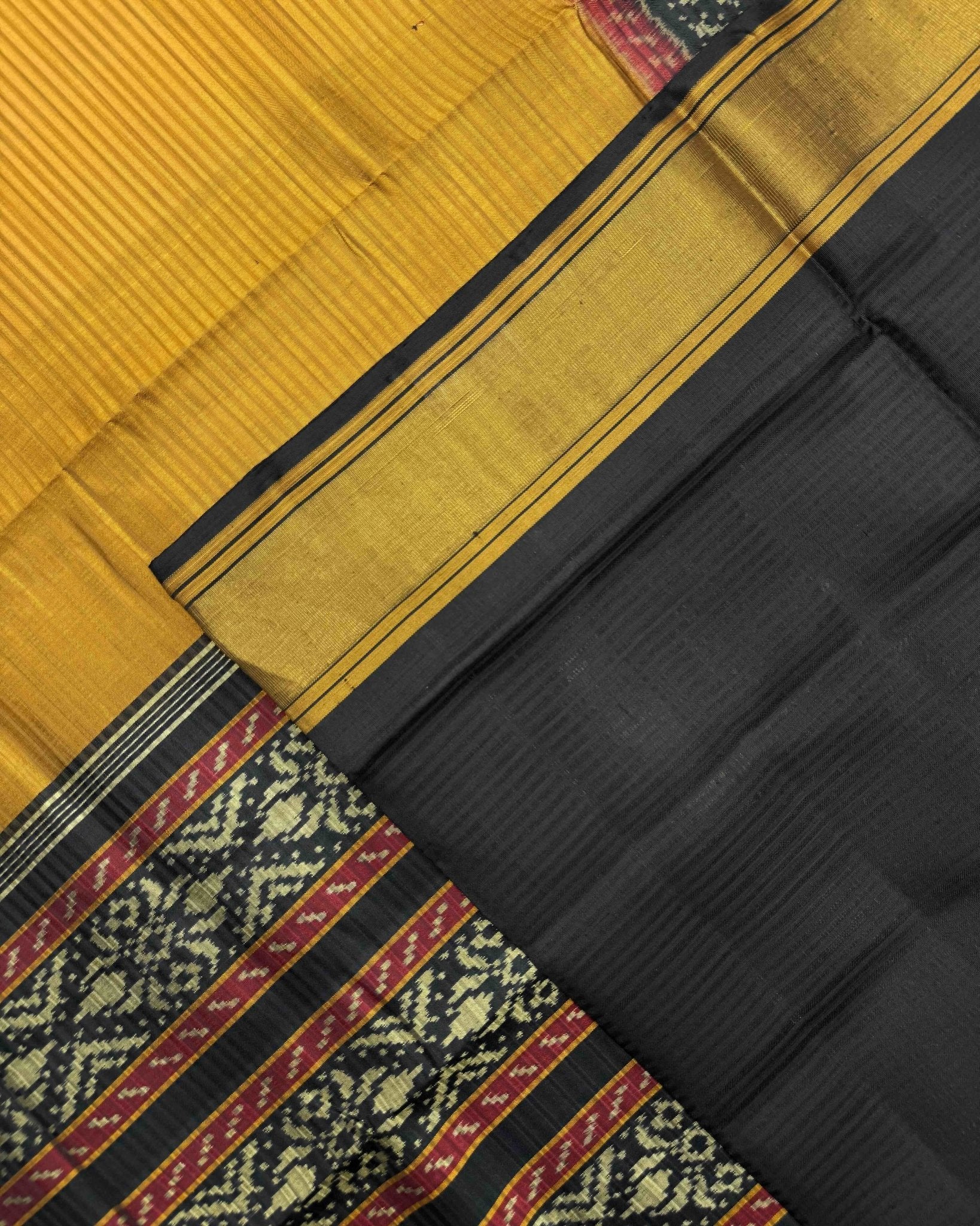 Black & Yellow Lining Patola Saree - SindhoiPatolaArt