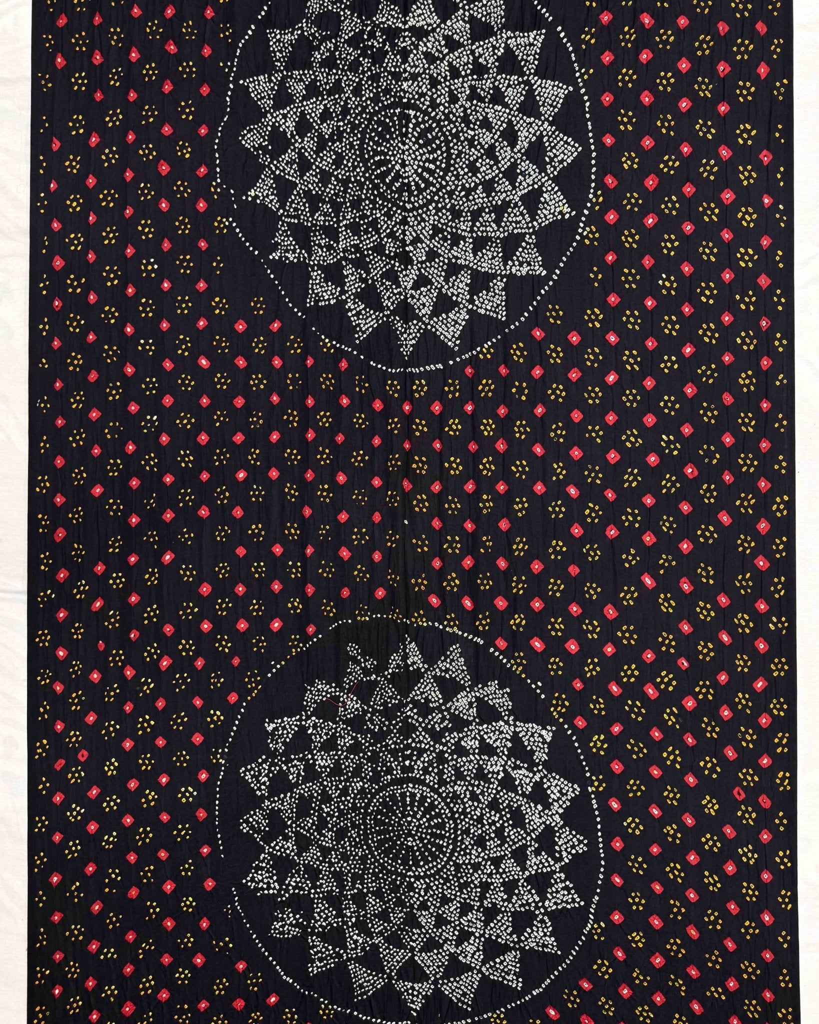 Black Zari Chex Gajji Silk Bandhani Saree - SindhoiPatolaArt