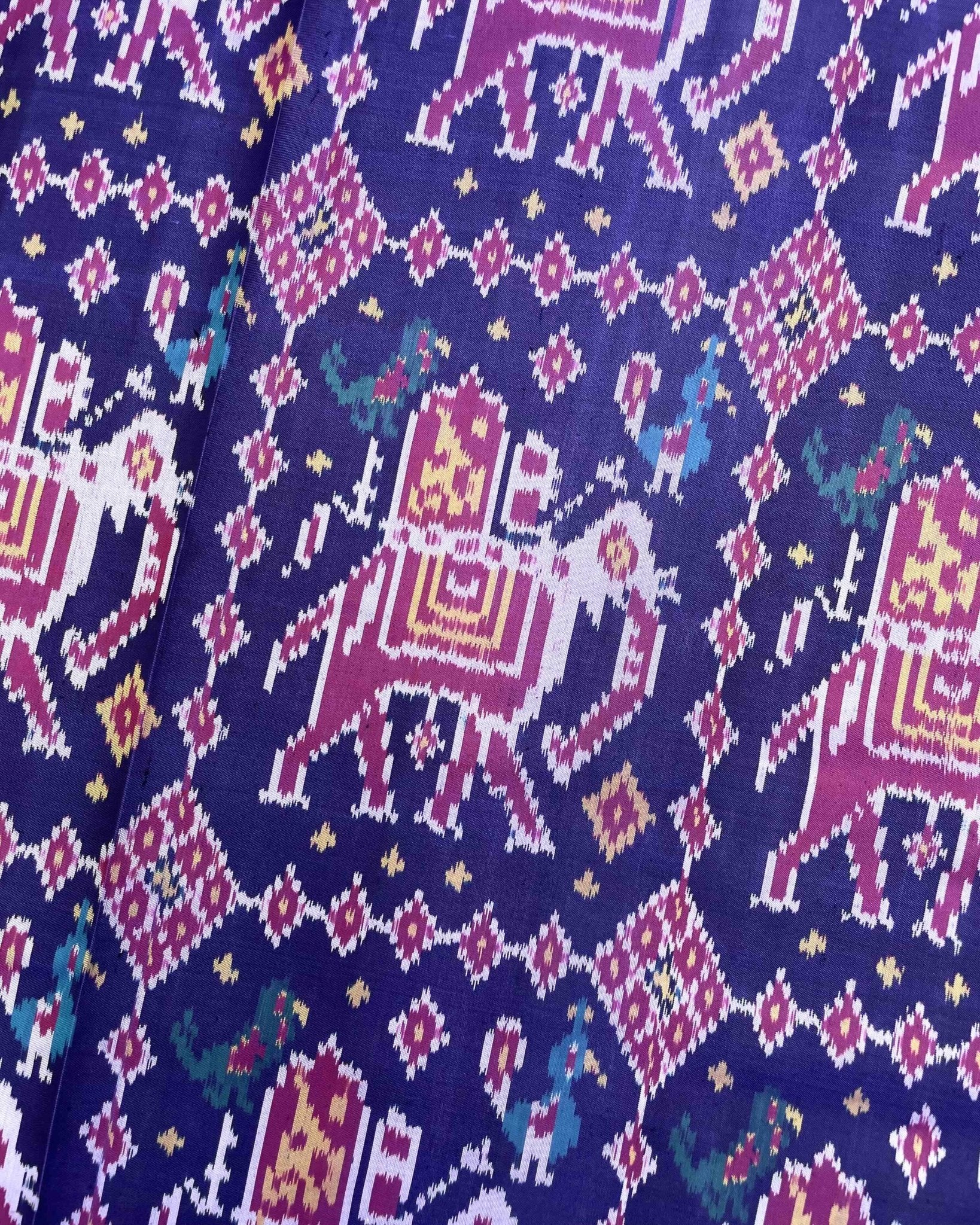 Blue Big Figure Elephant Patola Saree - SindhoiPatolaArt