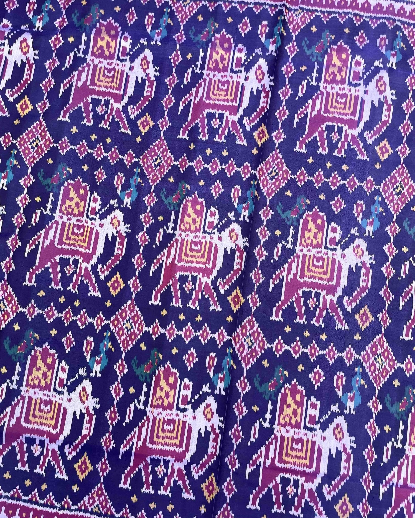 Blue Big Figure Elephant Patola Saree - SindhoiPatolaArt