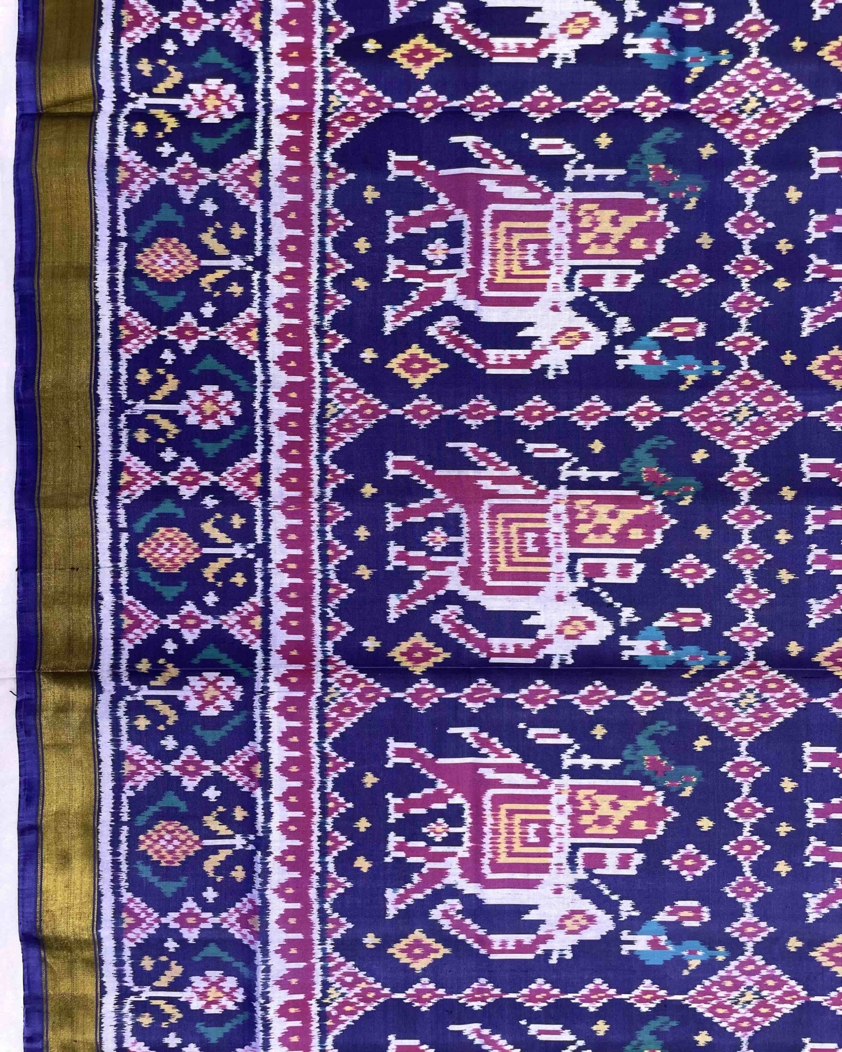 Blue Big Figure Elephant Patola Saree - SindhoiPatolaArt