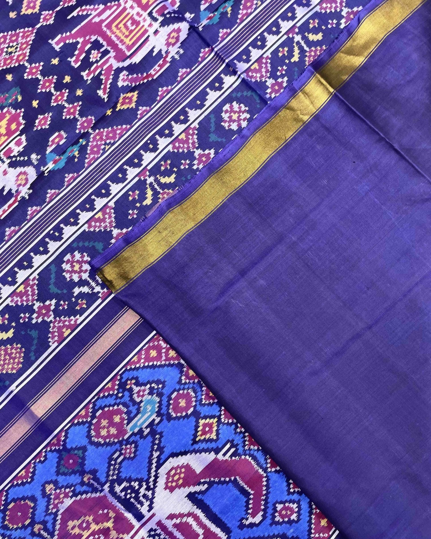 Blue Big Figure Elephant Patola Saree - SindhoiPatolaArt