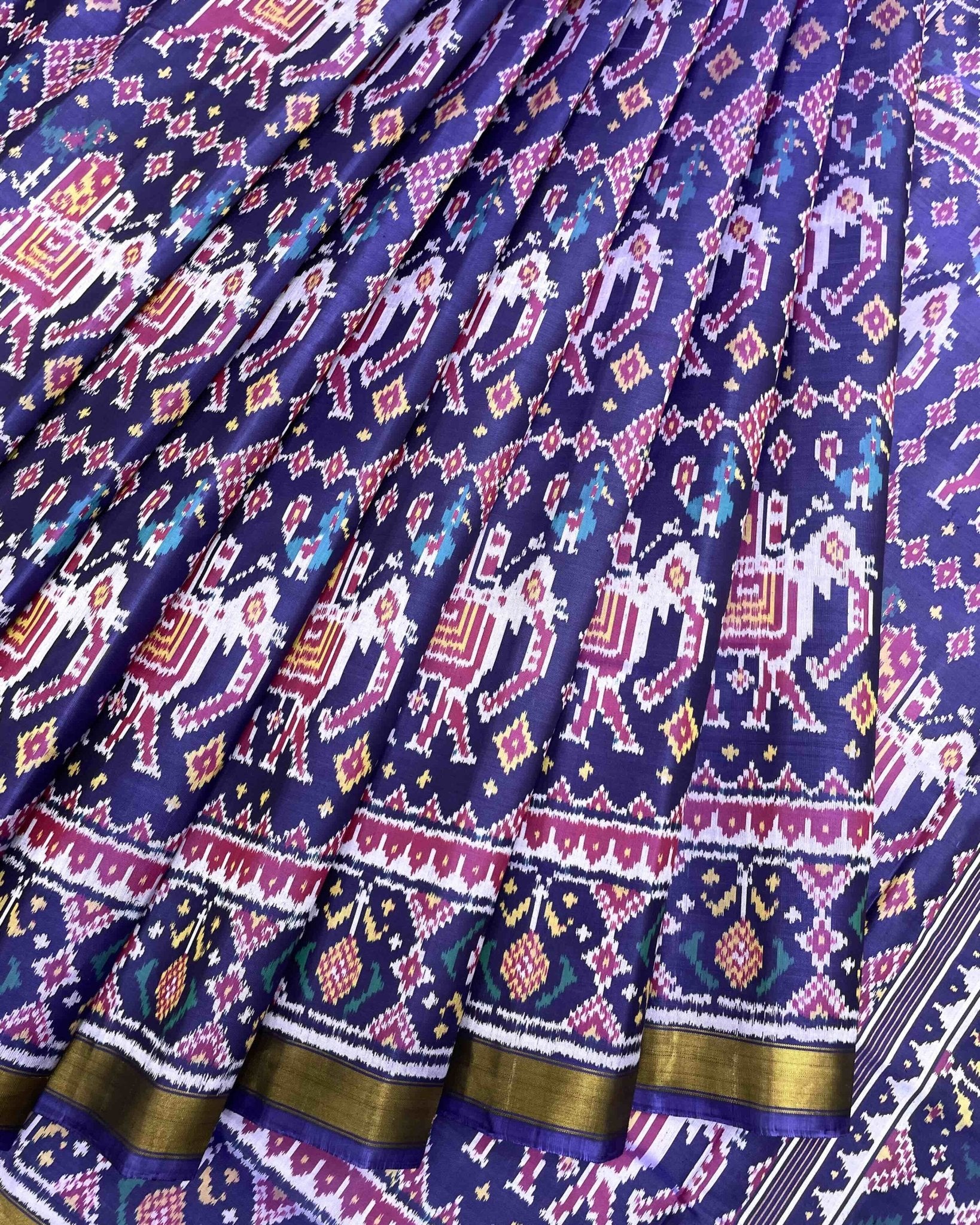 Blue Big Figure Elephant Patola Saree - SindhoiPatolaArt