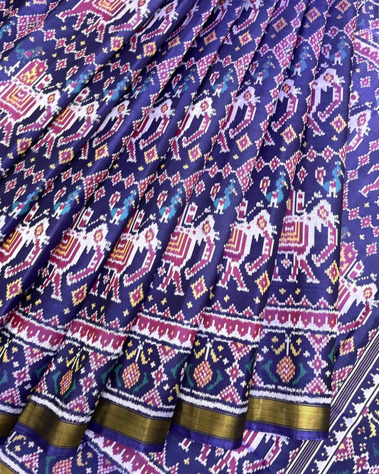 Blue Big Figure Elephant Patola Saree - SindhoiPatolaArt