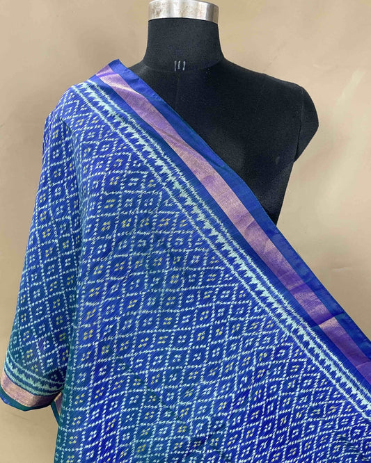 Blue Booty Patola Stole - SindhoiPatolaArt