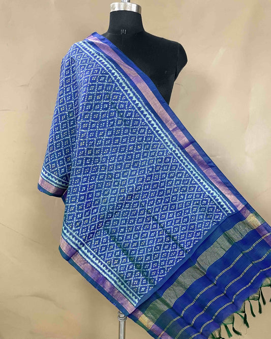 Blue Booty Patola Stole - SindhoiPatolaArt