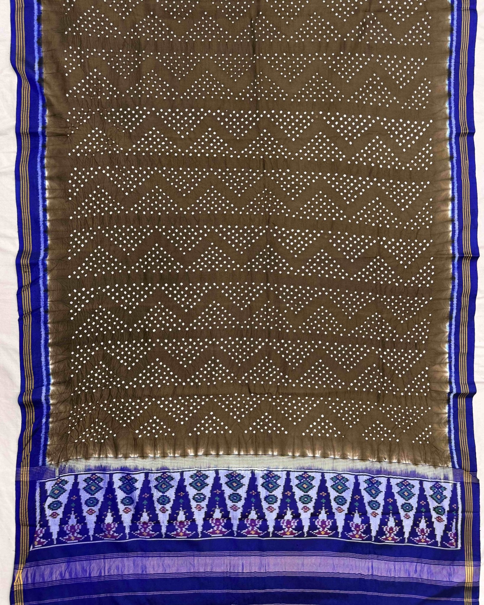 Blue & Brown Bandhani Patola Dupatta - SindhoiPatolaArt