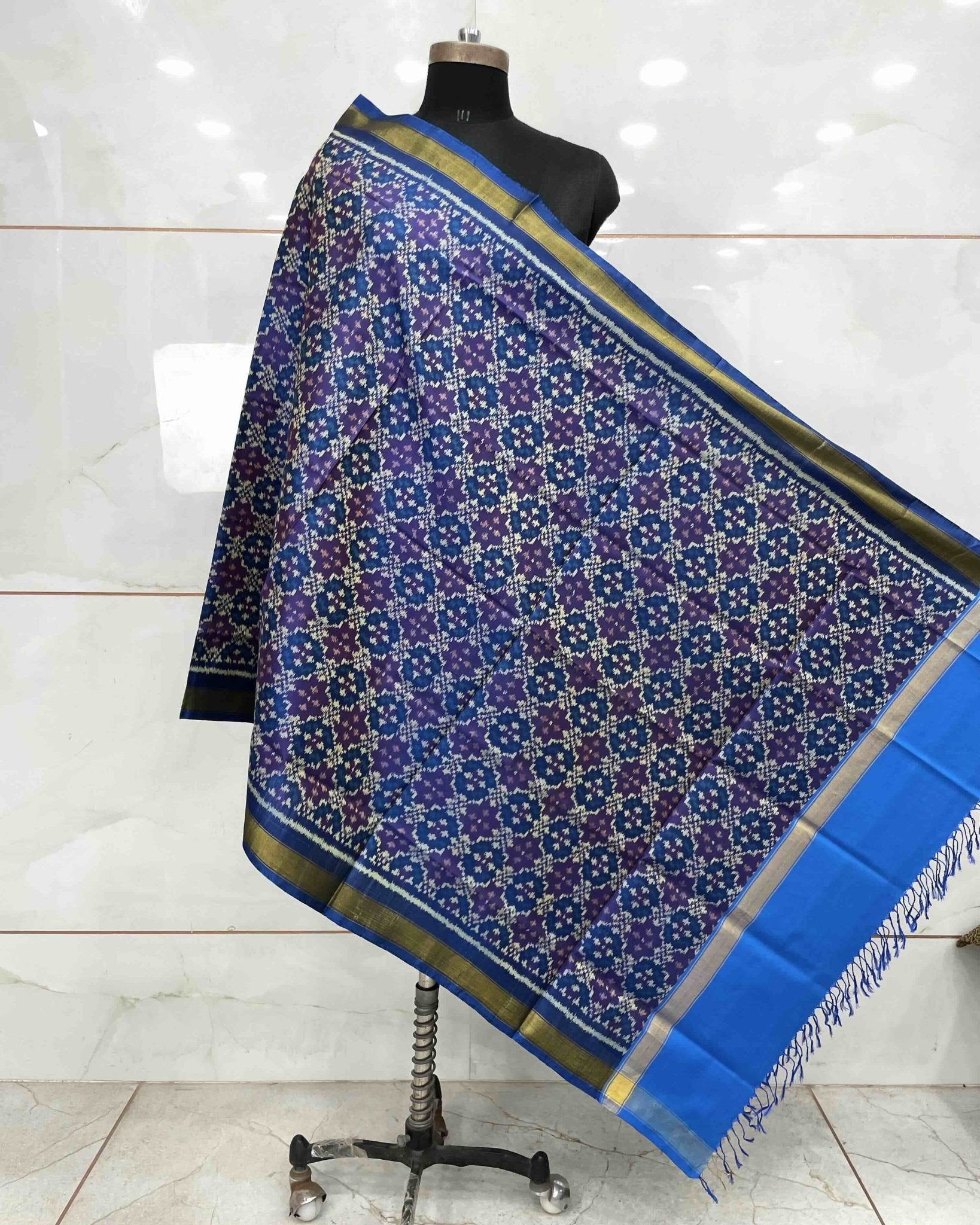 Blue Buttonful Design Patola Dupatta - SindhoiPatolaArt