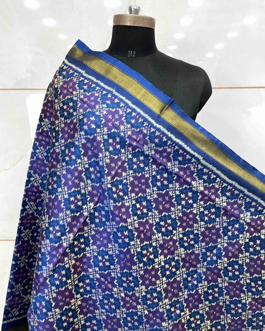 Blue Buttonful Design Patola Dupatta - SindhoiPatolaArt