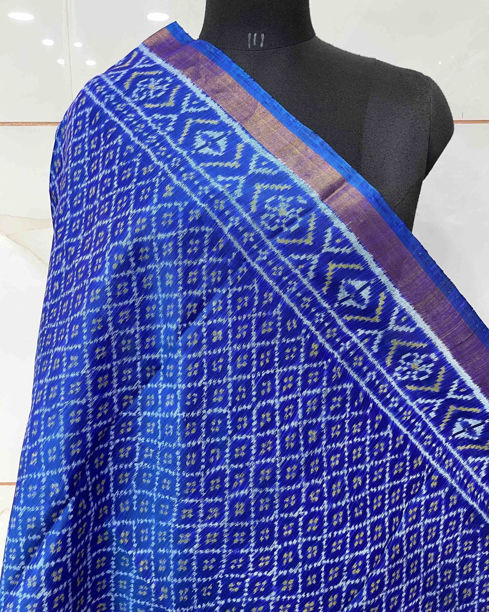 Blue Buttonful Designer Patola Dupatta - SindhoiPatolaArt