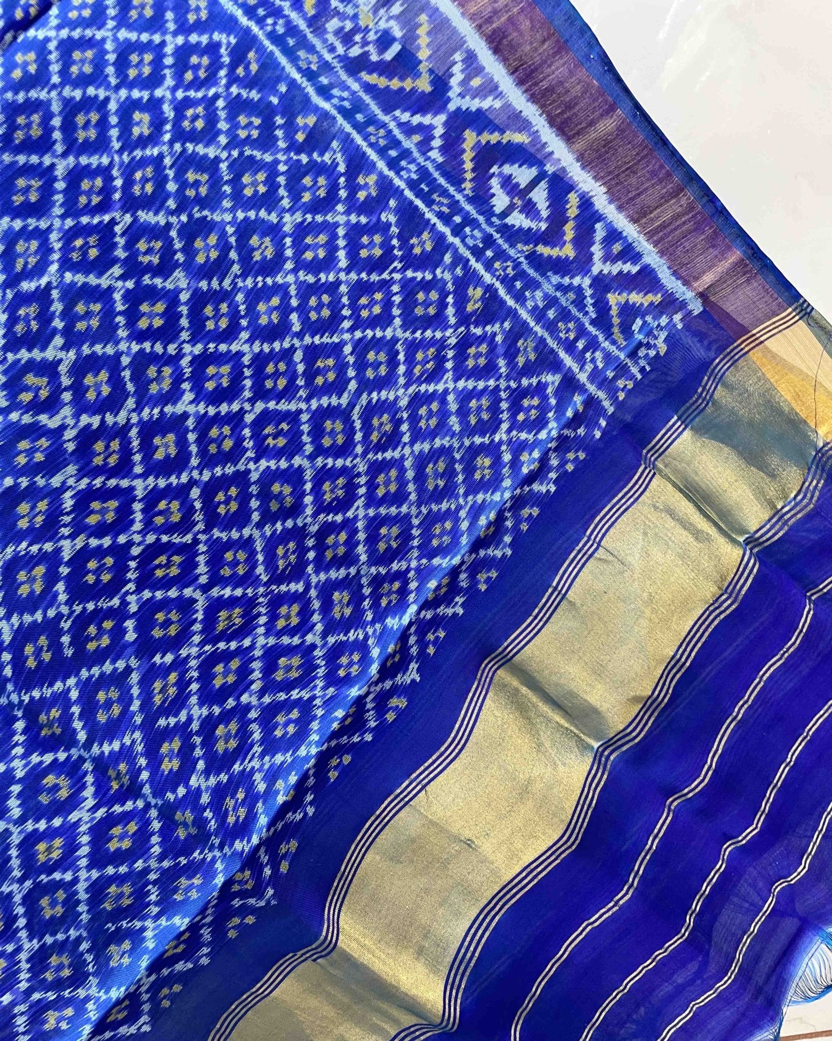 Blue Buttonful Designer Patola Dupatta - SindhoiPatolaArt