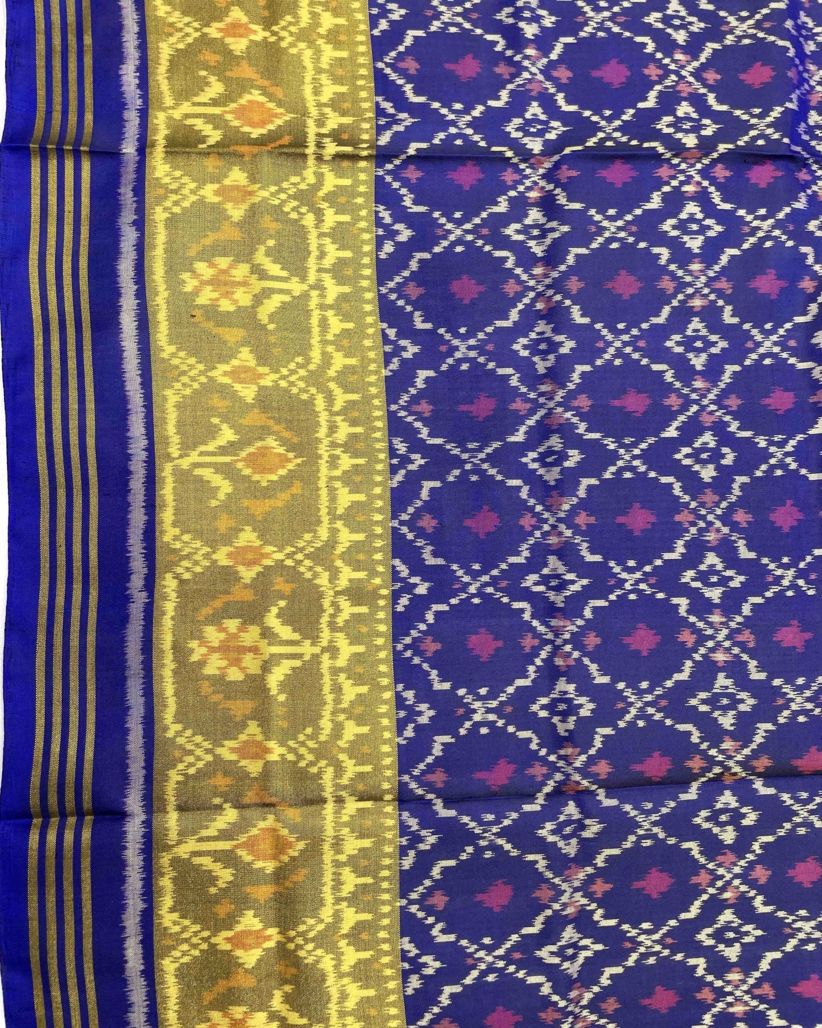 Blue Buttonful Designer Patola Saree - SindhoiPatolaArt