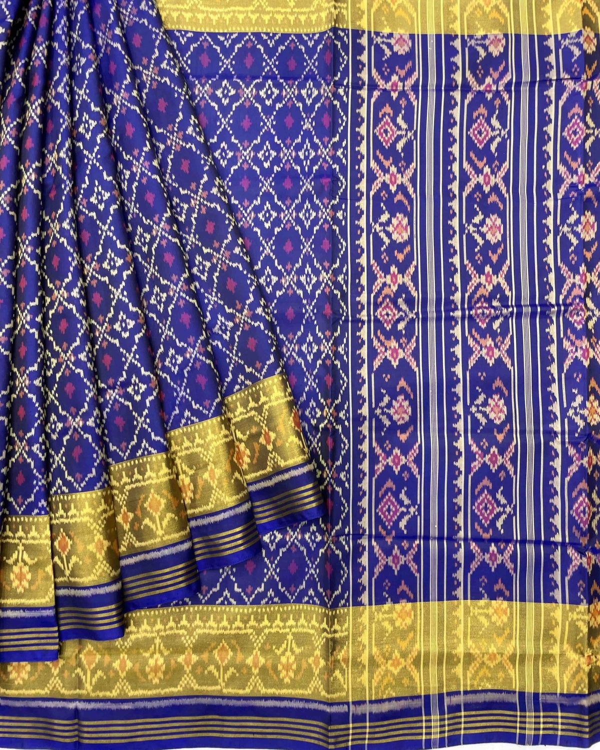 Blue Buttonful Designer Patola Saree - SindhoiPatolaArt