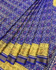 Blue Buttonful Designer Patola Saree - SindhoiPatolaArt