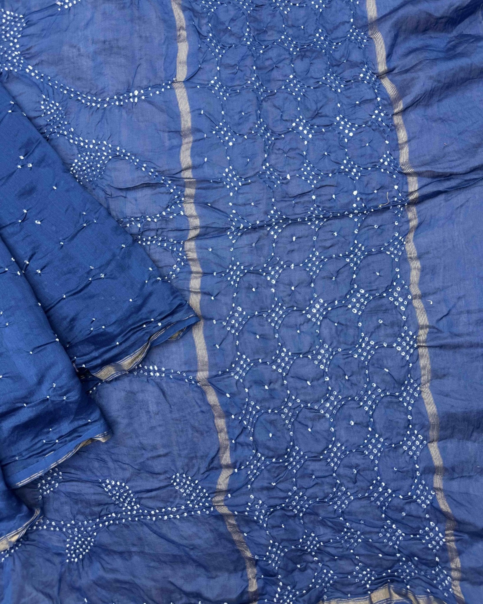 Blue Chanderi Bandhani Saree - SindhoiPatolaArt