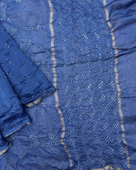 Blue Chanderi Bandhani Saree - SindhoiPatolaArt