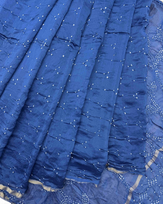 Blue Chanderi Bandhani Saree - SindhoiPatolaArt