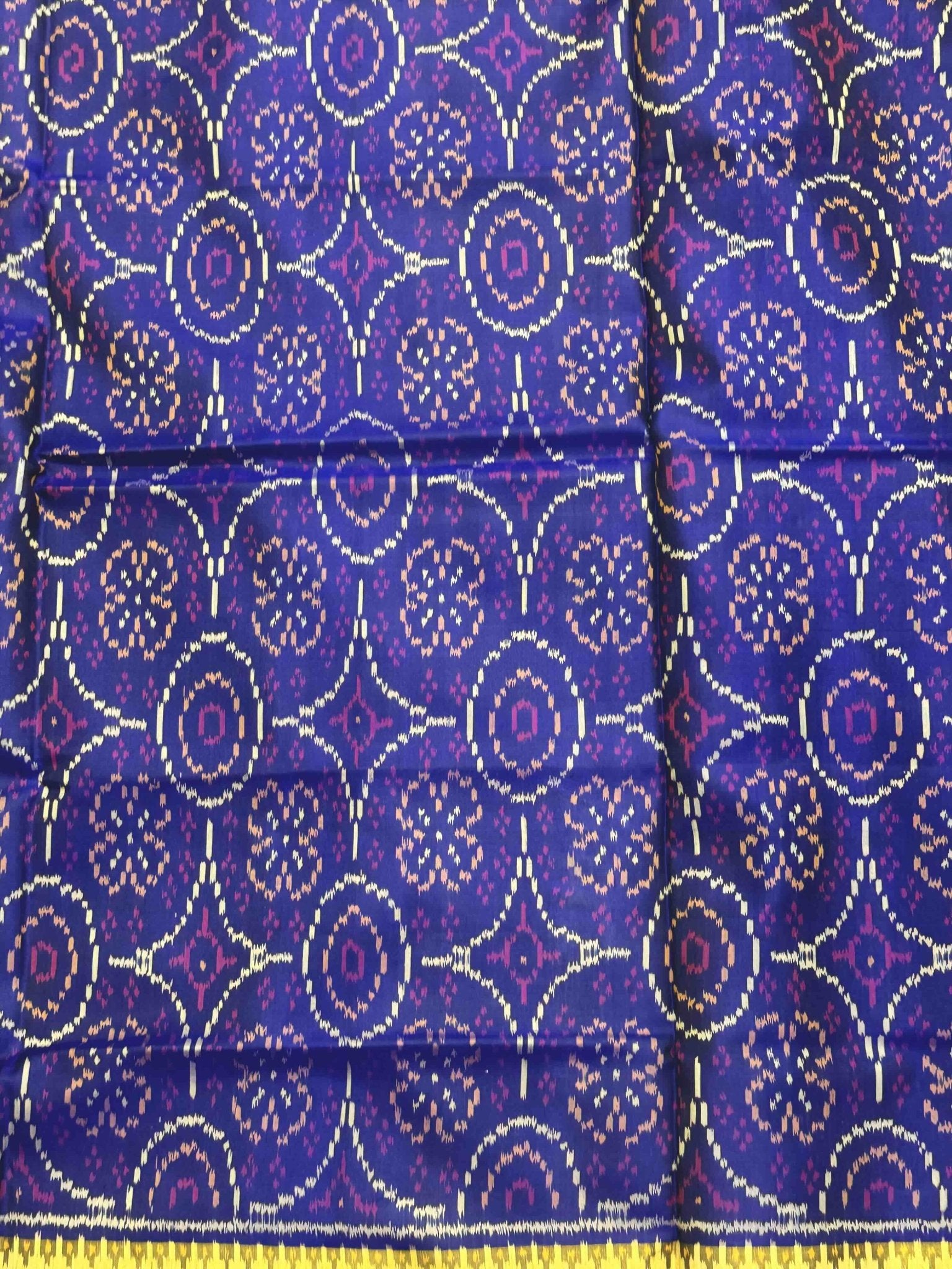 Blue circle design tissue Border Patola Saree - SindhoiPatolaArt