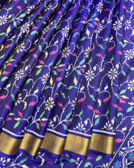 Blue Fancy Leaves Patola Saree - SindhoiPatolaArt